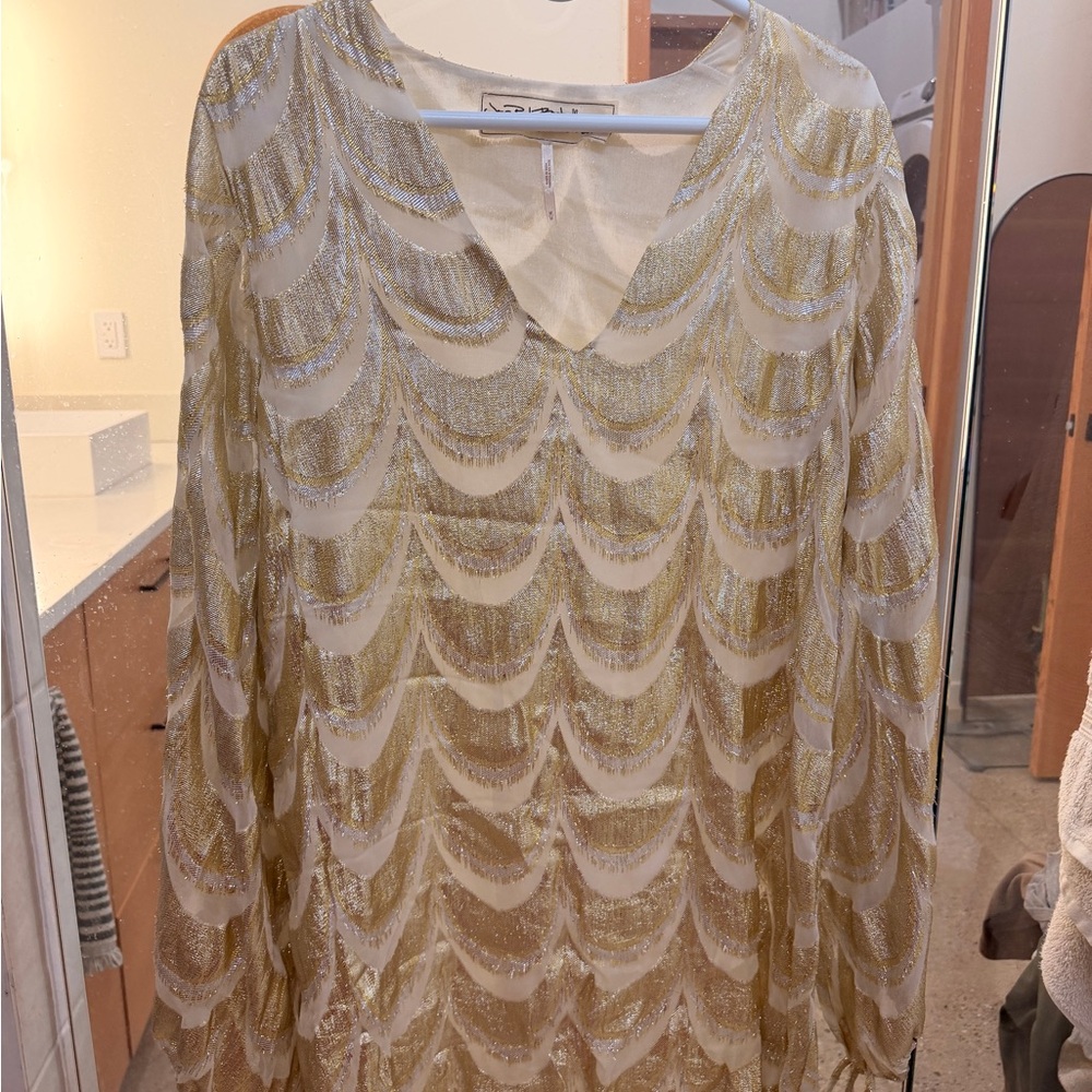 Free People Gold and Cream Patterned Dress